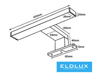 Lampa UNIVERSO pentru montare pe mobilier 6 W 600 lm 4000 K IP44 400 x 95 x 40 mm crom