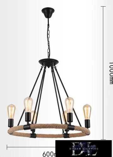 UNIVERSO Candelabru din frânghie de cânepă 6xE27 IP20 D600x1000mm negru