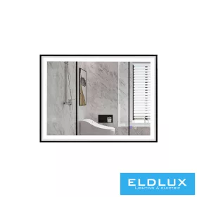   ELDLUX Tükör fekete kerettel LED háttérvilágítással (érzékelő + óra) IP44 1000x700mm