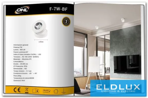 UNIVERSO Spot de perete 7w 600lm 6500k 20° IP20 Alb D85x100mm