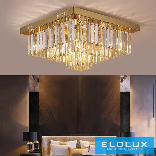 ELDLUX Lampă de tavan din sticlă cristal E14×13 D600x600x350mm Auriu
