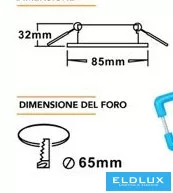 UNIVERSO Corp de iluminat încastrat 1xPAR16 fără soclu IP44 Crom D85x32mm Decupaj: D65mm