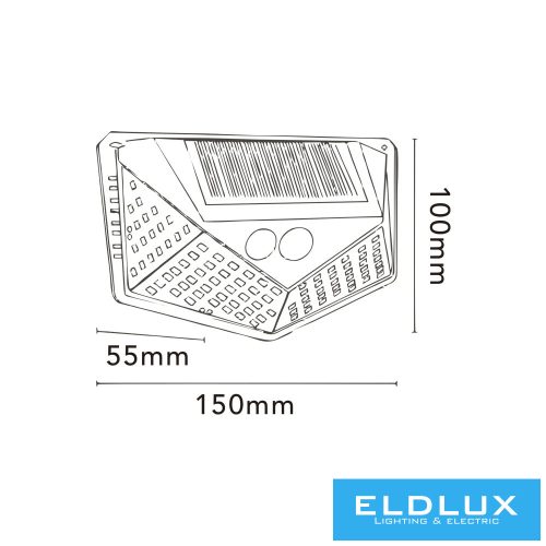 Lampă solară UNIVERSO-PIR 3,7 V-1200 mAH 5,5 V-0,55 W 160 lm 4000 k IP65 negru