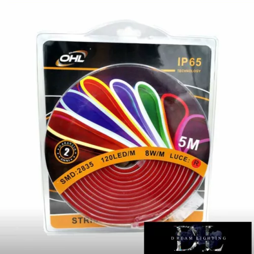 Banda LED neon UNIVERSO 12 V 2835-120D-8w/M Roșu IP65 5 m