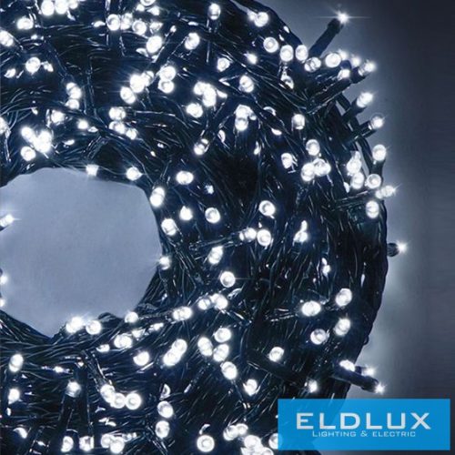 WISDOM fényfüzér hideg fényű 300LED 15m zöld kábellel 8 fun. IP44